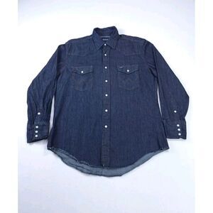 Wrangler Shirt Mens Large Blue Pearl Snap Cowboy Core Cowboy Cut Firm Finish PBR